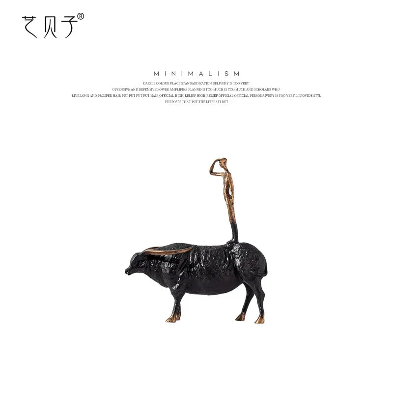 Afralia™ Abstract Black Yak Golden Cow Sculpture Decorative Metal Figurine