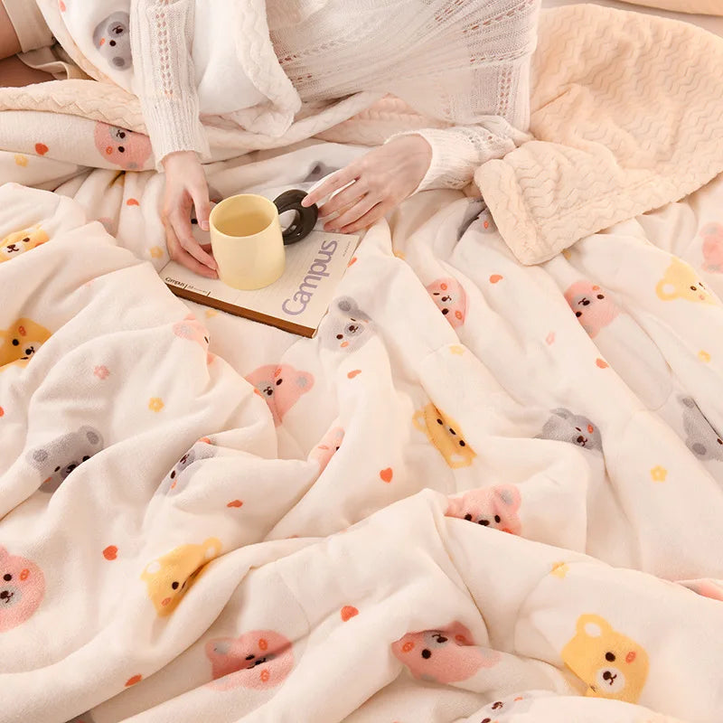 Afralia™ Soft Warm Fleece Printed Blanket - Cozy Lamb Wool Single Duvet