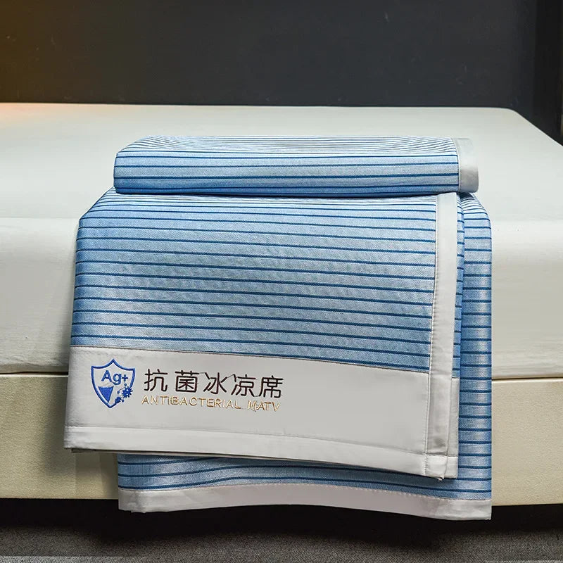 Afralia™ Ice Silky Cooling Mat Striped Bed Cover Skin-Friendly Pad