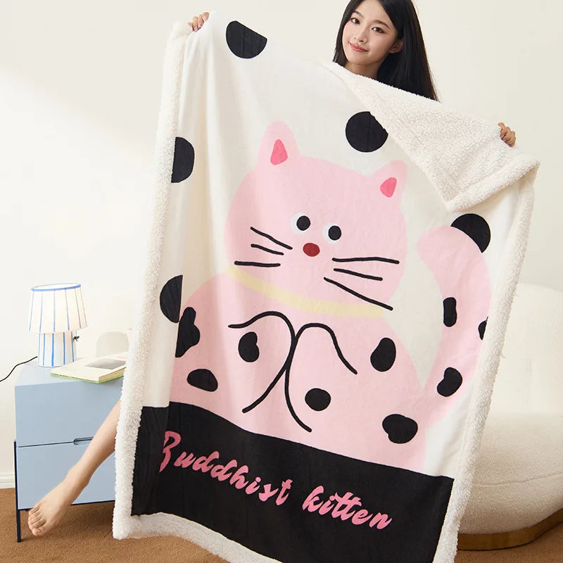 Afralia™ Lamb Fleece Cute Printed Blanket: Soft & Warm Double-Sided Throw Blanket