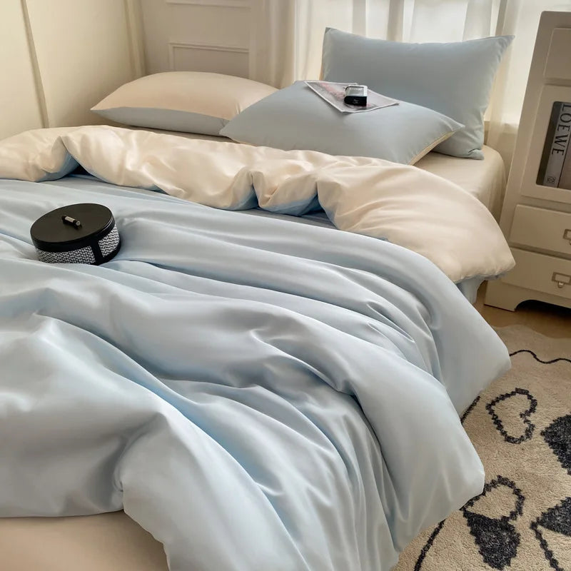 Afralia™ Silky Rayon Bedding Set: Solid Color Duvet, Fitted Sheet, Pillowcase - Queen King Size