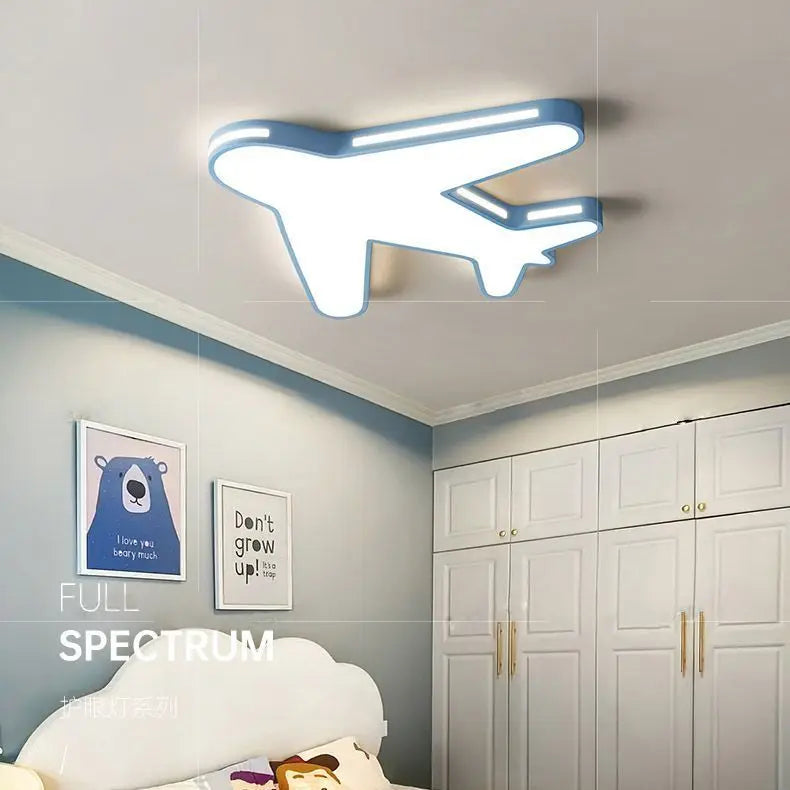 Afralia™ Kids Room Ceiling Lamp Full Spectrum Eye Protection Cream Wind Airplane Light