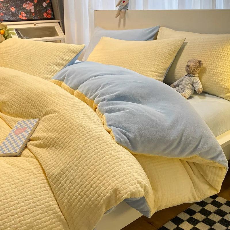 Afralia™ Plush Waffle Fleece Duvet Cover - Cozy 3D Carved Winter Comforter for Adults