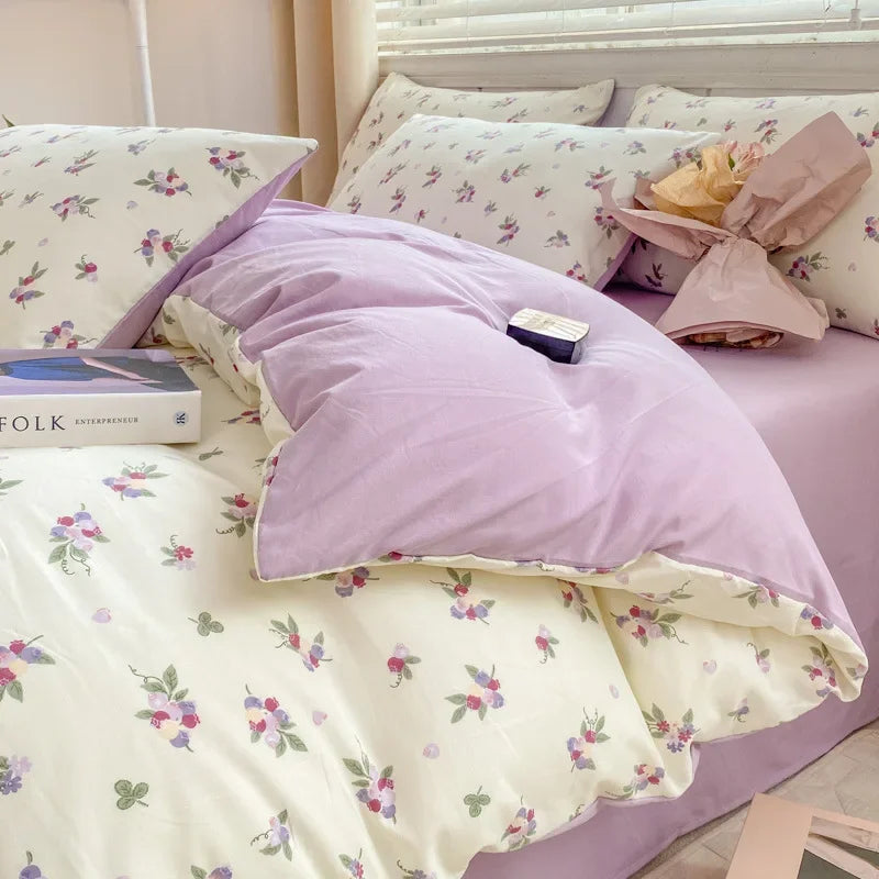 Afralia™ Cozy Pattern Printed 4Pcs Single Bedding Set - Soft Cotton Fabric