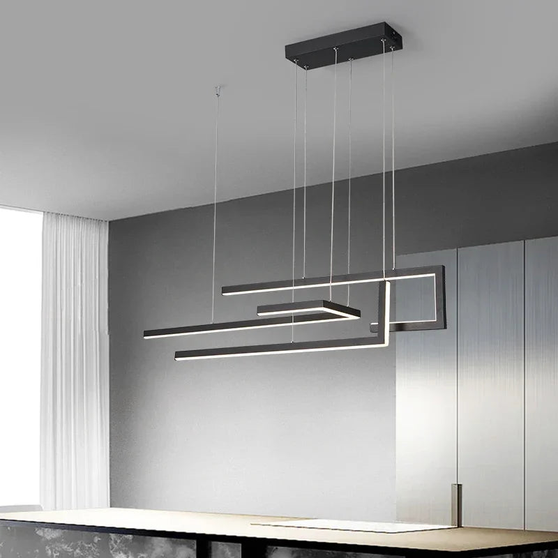 Afralia™ Black LED Ceiling Pendant Light - Dimmable Modern Chandelier for Home Decor