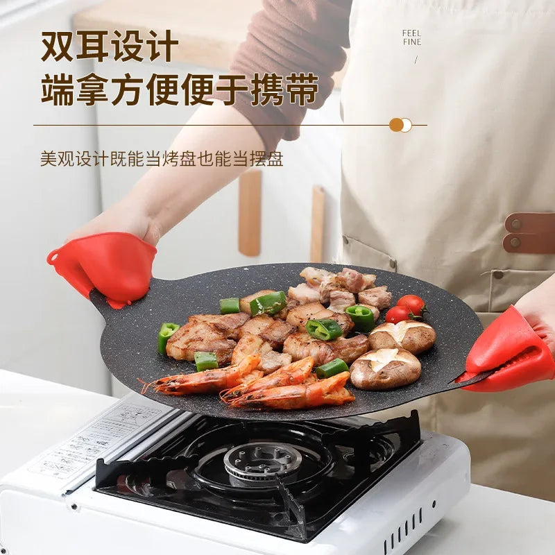 Afralia™ Korean Style Octagon BBQ Plate Non-stick Grill Pot Frying Pan Kitchen Accessories