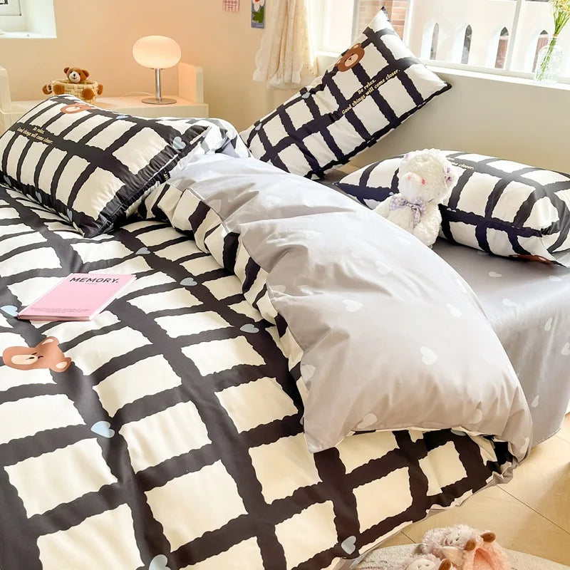 Afralia™ Cotton Cartoon Printed Bed Set with Non-Fading Floral Patterns for Adults