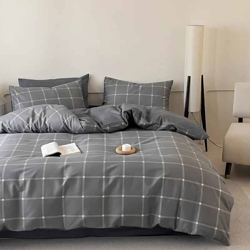 Afralia™ Geometric Pattern Cotton Fitted Sheet Set, King/Queen Bed Comfort Bedding