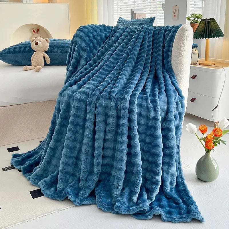 Afralia™ Soft Plush Faux Rabbit Fur Throw Blanket - White Striped Luxury Fluffy Blanket