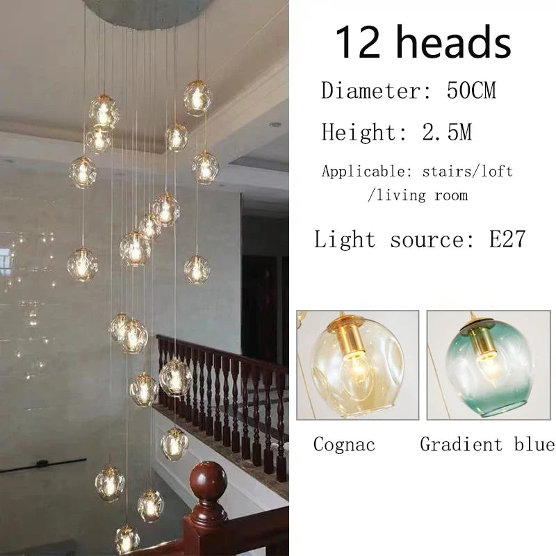 Afralia™ Glass Ball Spiral Chandelier for Modern Luxury Living Room