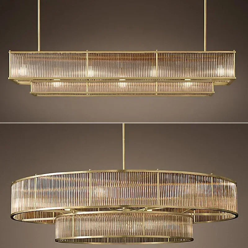 Afralia™ Golden Brass Linear Crystal Chandelier - Luxury Pendant Light for Home