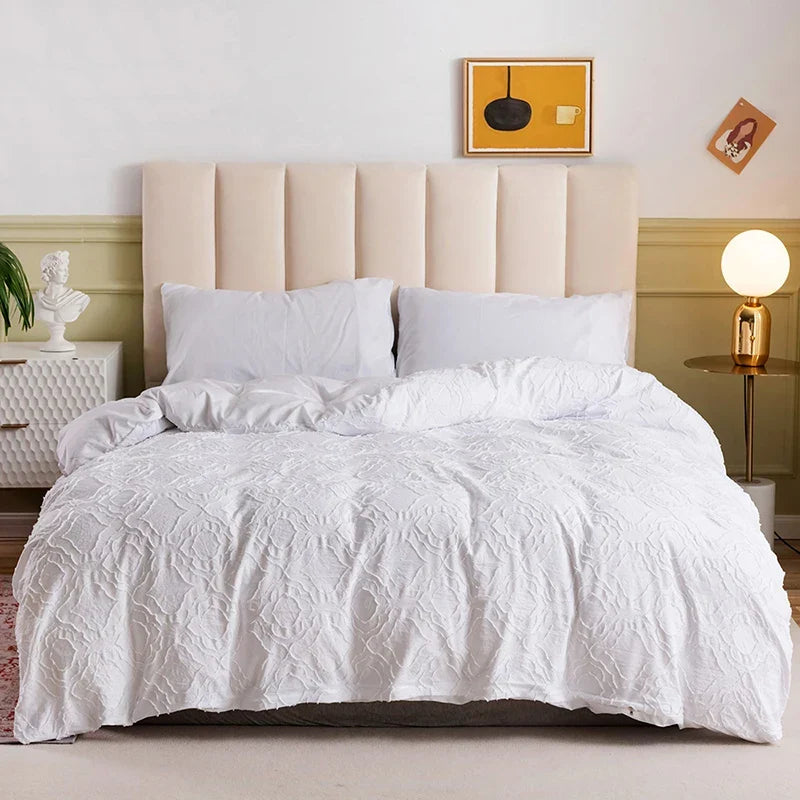 Afralia™ White Nordic Style Cut Flowers Duvet Cover Set for King, Queen, Twin Sizes