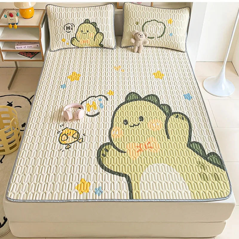 Afralia™ Cartoon Pattern Latex Mattress Set for Home, 3-Layer Rebound Soft Breathable Bed Sheets