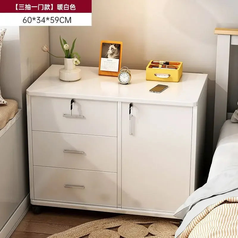Afralia™ Mobile Under-Table Storage Cabinet with Lock, Wooden Low Drawer, Printer Cabinet