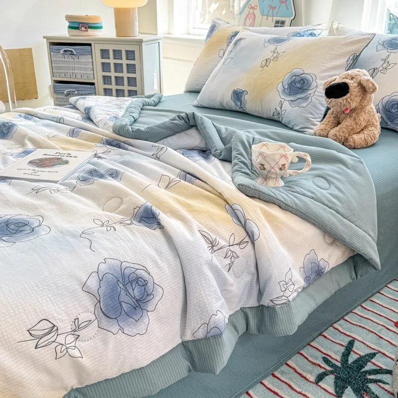 Afralia™ Floral Printed Quilted Bubble Cotton Duvet for Summer - Ultra-Soft Skin-Friendly Bedding