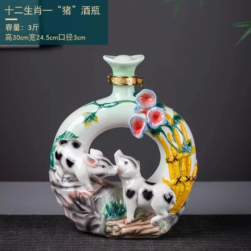 Afralia™ Jingdezhen Ceramic Wine Bottle Sculpture Gift Chinese Zodiac 3kg