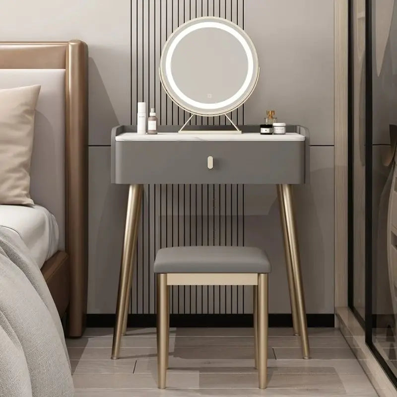 Afralia™ Modern Luxury Dressing Table Desk for Women - Nordic Style Organizer Desk Mirror