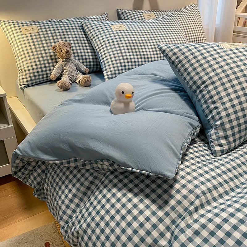 Afralia™ Checkered Print Bedding Set: Fitted Sheet, Duvet Cover, Pillowcase