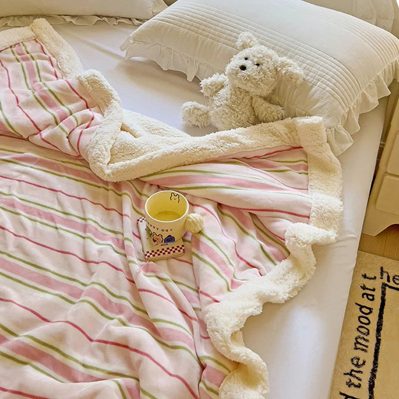 Afralia™ Striped Lamb Wool Blanket: Nordic Double-Layer Soft Decor for Office Bedroom