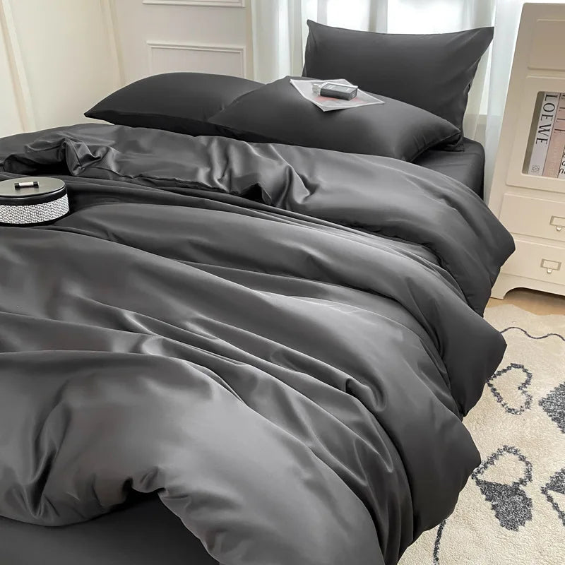 Afralia™ Silky Rayon Bedding Set: Solid Color Duvet, Fitted Sheet, Pillowcase - Queen King Size