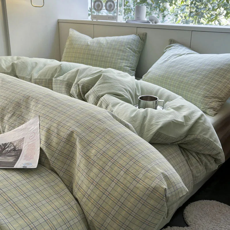 Afralia™ Soft Grid Print Bedding Set for King Queen Double Size Beds