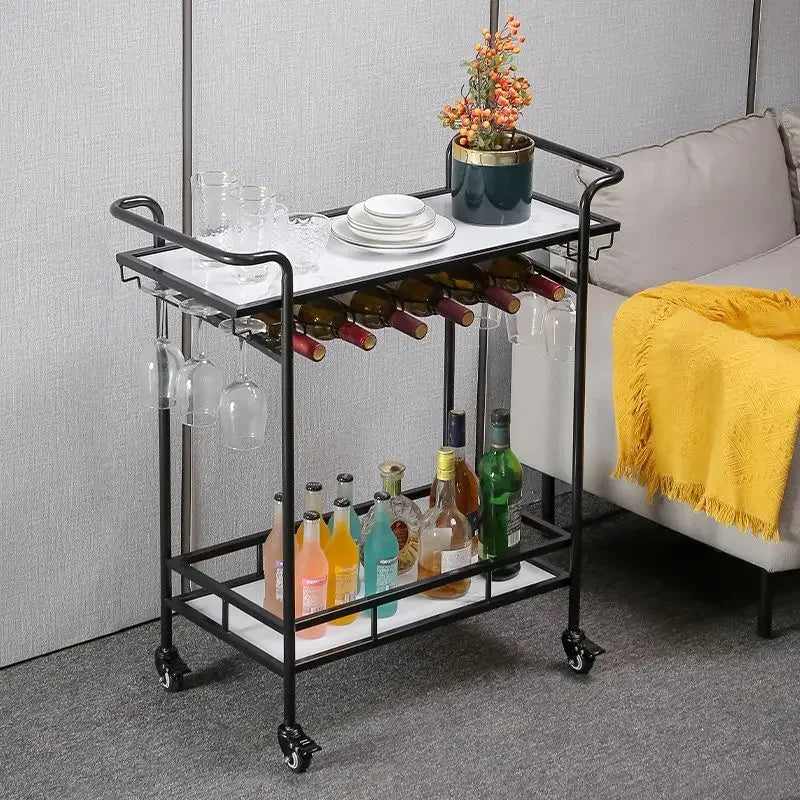 Afralia™ Drinks Trolley with Wine Rack, Glass Holder, Cup Holder, 2 Racks - Black Gold