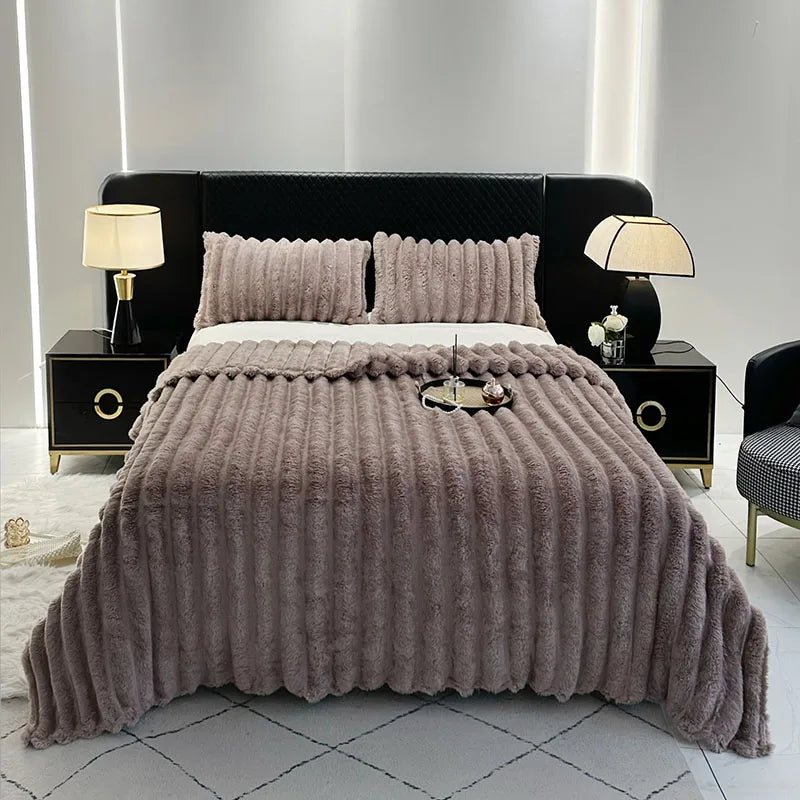 Afralia™ Ribbed Lamb Plush Blanket - Soft Faux Rabbit Velvet Wool Throw Blanket