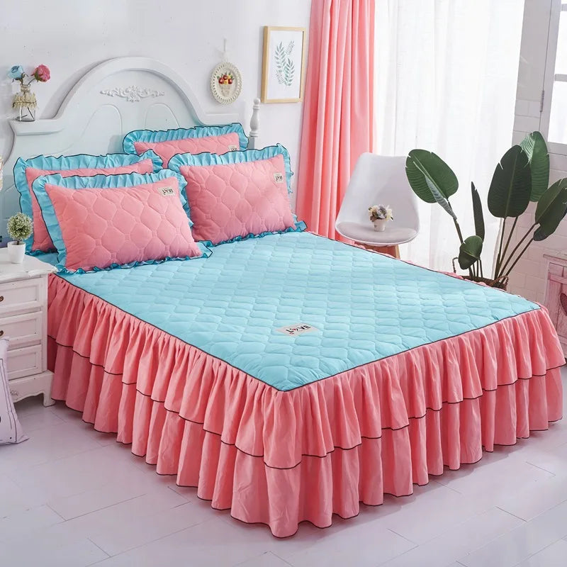 Afralia™ Mixed Color Single Bed Skirt Mattress Cover Quilted Anti-Slip Dustproof Topper
