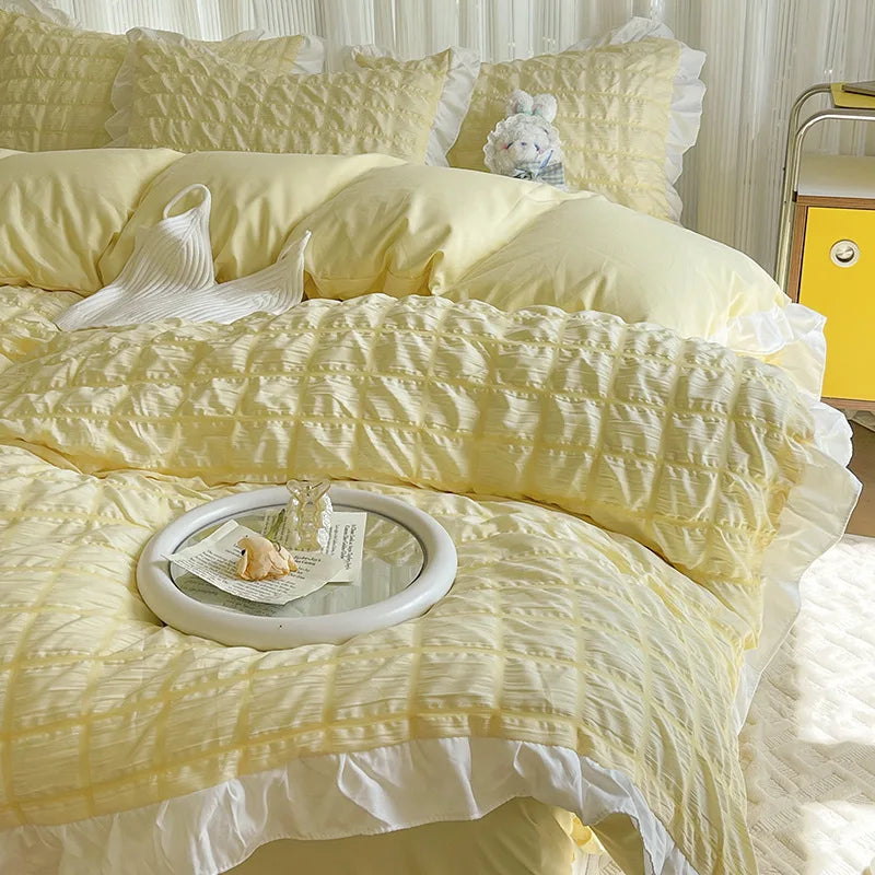 Afralia™ Bubble Cotton Lace Bedding Set: Super Soft, Cooling, Breathable, Solid Color, Summer Comfort.