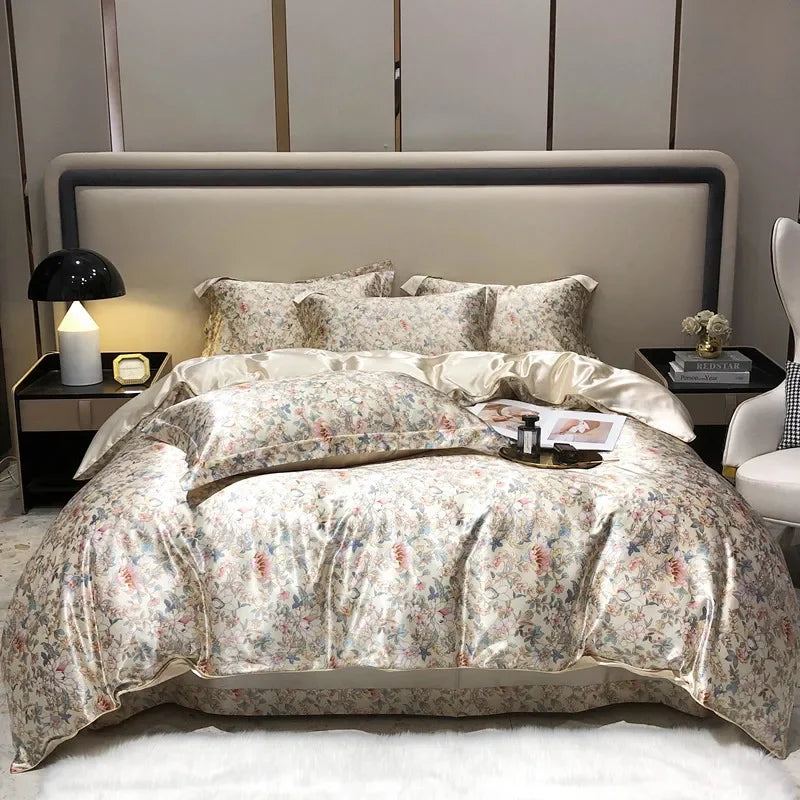 Afralia™ Mulberry Silk Bedding Sets - Summer Print Comforter Set for Adults