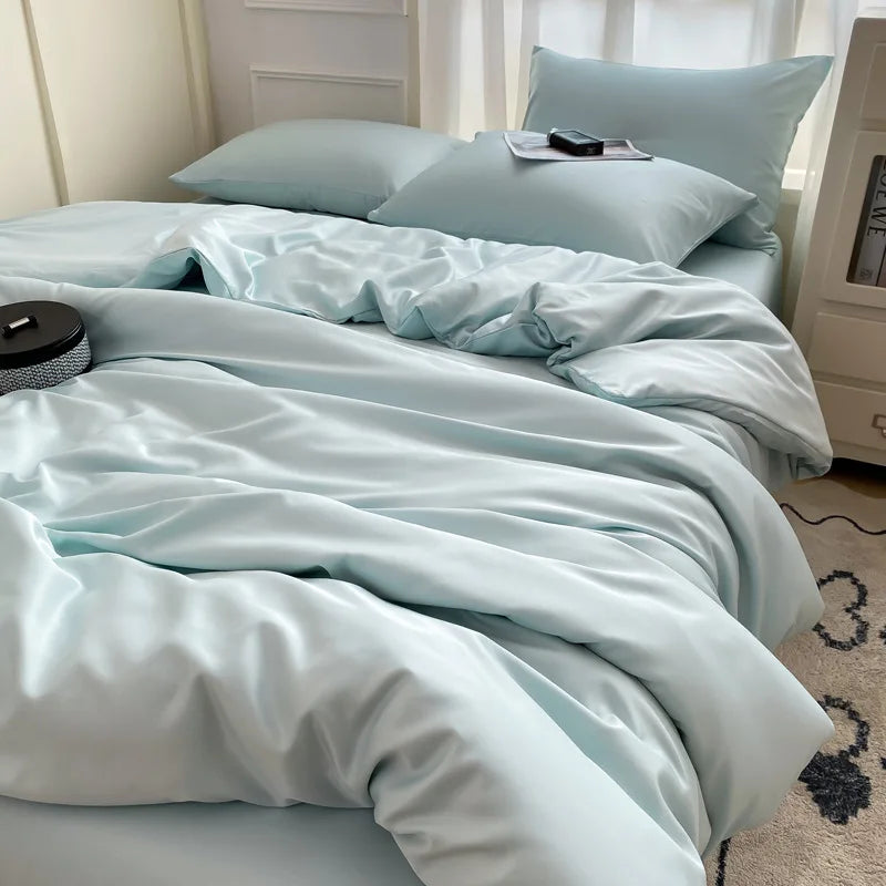 Afralia™ Silky Rayon Bedding Set: Solid Color Duvet, Fitted Sheet, Pillowcase - Queen King Size
