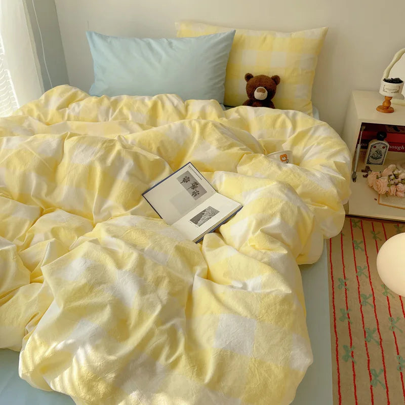 Afralia™ Cozy Cotton Grid Bedding Sets for Student Dorms - Queen/King Bedclothes