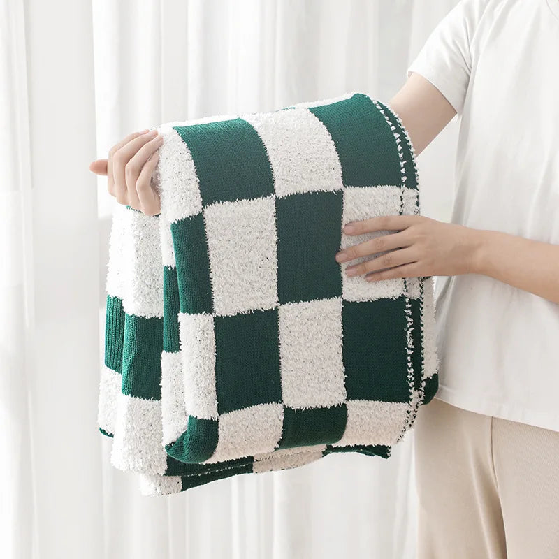 Afralia™ Nordic Velvet Checkerboard Blanket for Office Sofa & Napping