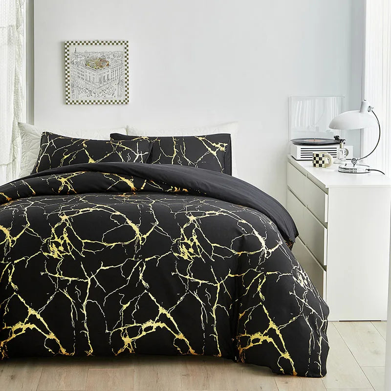 Afralia™ Marble Hot Stamping Double Duvet Cover Set, Luxury King Size Bedding.
