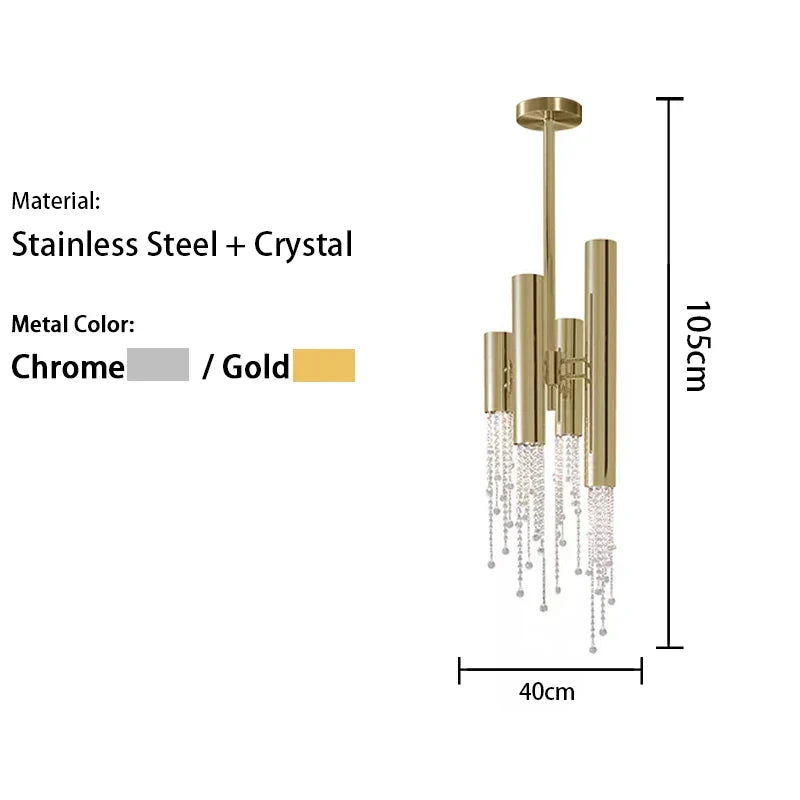 Afralia™ Gold Crystal Chandelier: Modern Luxury Lighting for Living Room, Staircase, Villa.