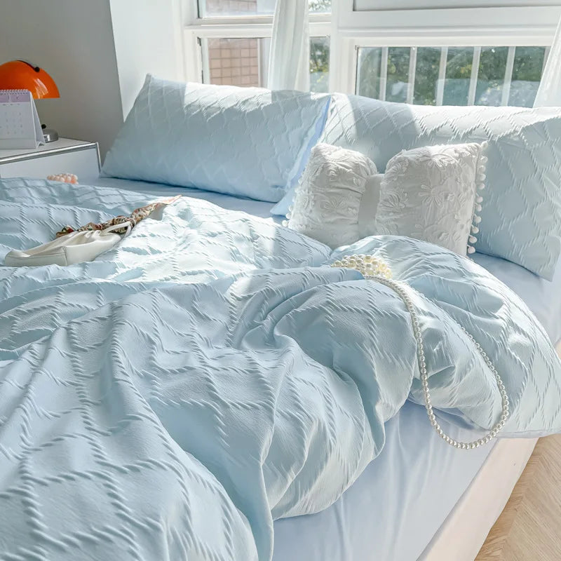 Afralia™ Diamond Grid Jacquard Bedding Sets: Cooling, Soft Duvet Cover for Summer & Autumn