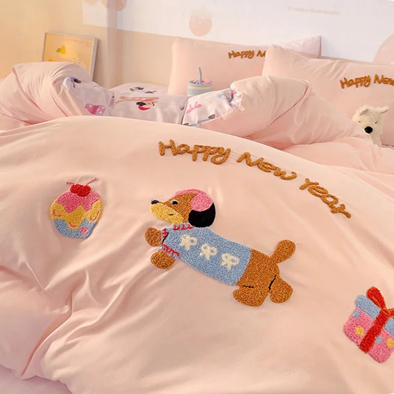 Afralia™ Cotton Bedding Set Cute Pattern Soft Comforter Single/Double Size Duvet Cover