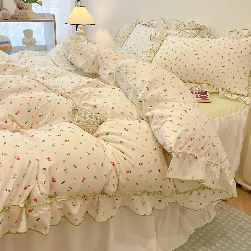 Afralia™ Floral Bed Skirt Set in Skin-Friendly Cotton for Comfy Sleep Quality