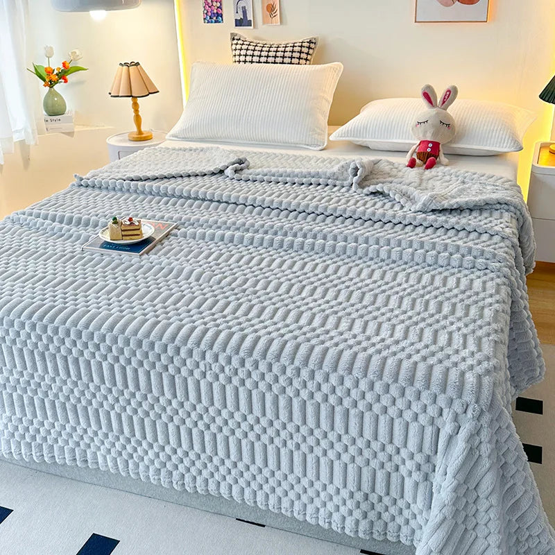 Afralia™ Striped Coral Fleece Blanket | Soft & Cozy Bed Cover for Home, Office, and Travel