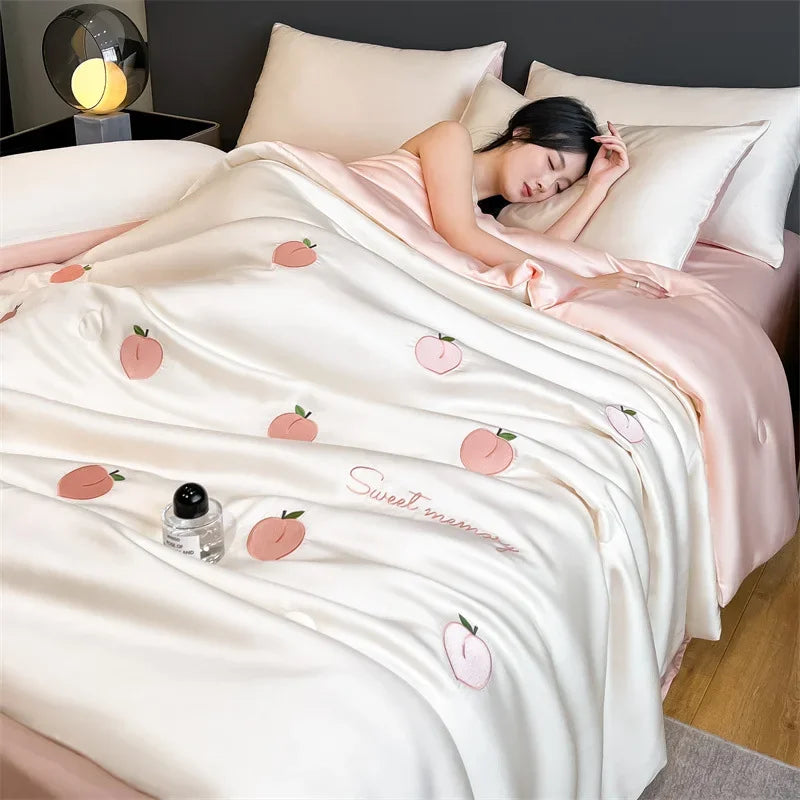 Afralia™ Washed Satin Embroidered Cool Blanket - Soft Skin-Friendly Summer Quilt