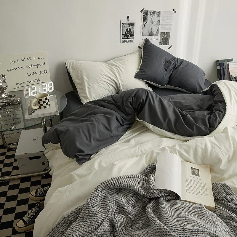 Afralia™ Washed Cotton Duvet Cover Set: Solid Color Bed Sheet Style, Double-Sided Color Matching Comfort, Bedding