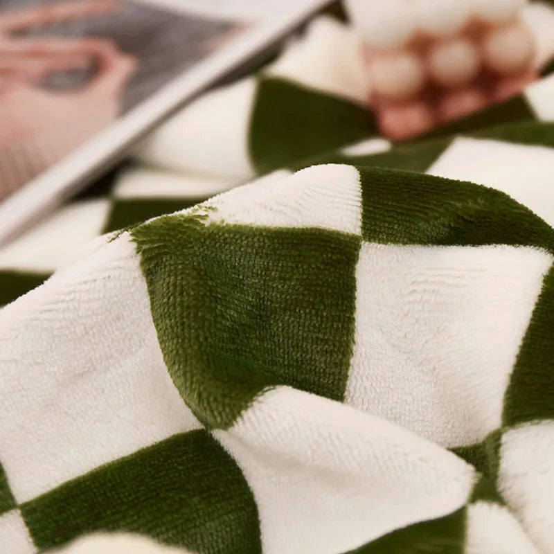 Afralia™ Double Layer Lamb Wool Checkered Blanket - Nordic Style Warm Bedspread
