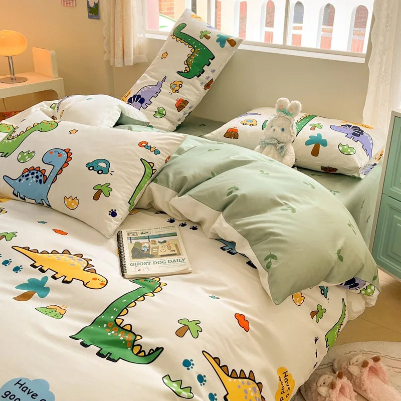 Afralia™ Cotton Cartoon Printed Bed Set with Non-Fading Floral Patterns for Adults
