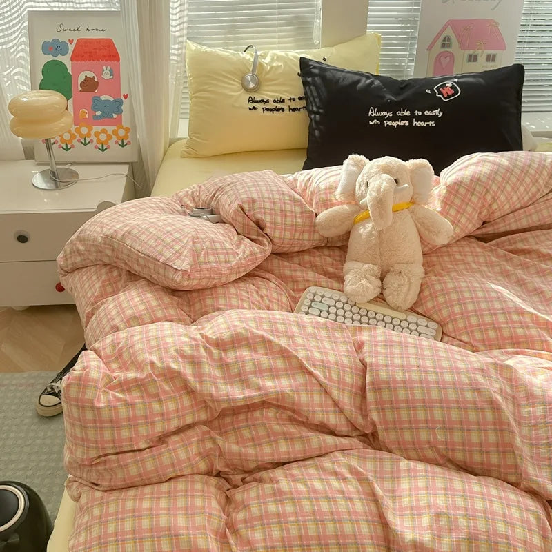 Afralia™ Luxury Striped Grid Bedding Set - Soft, Breathable, All-Season Quilt Cover Set