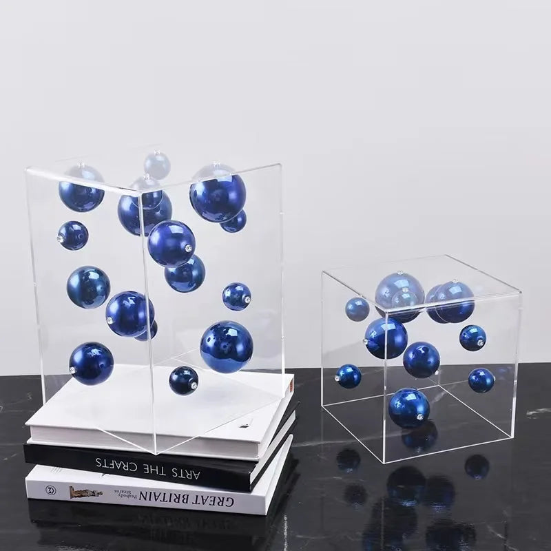 Afralia™ Abstract Metal Ball Artworks in Transparent Acrylic Container Boxes