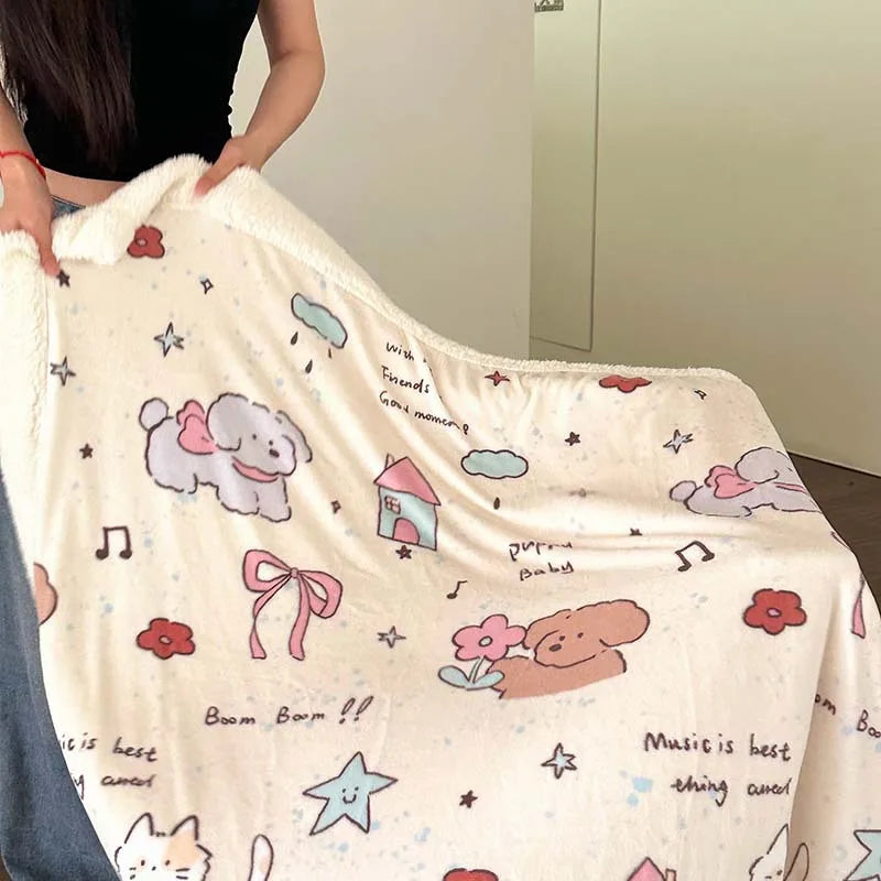 Afralia™ Cartoon Lamb Wool Blanket - Thick, Printed Coral Fleece Sofa Cover