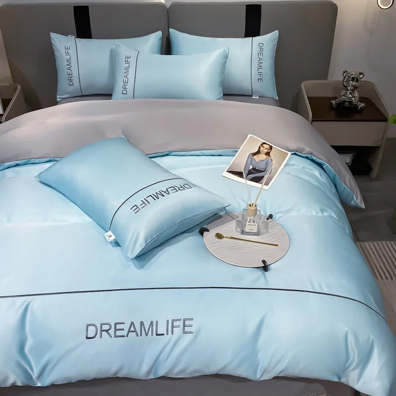 Afralia™ Luxury Embroidery Ice Silk Bedding Set - Cooling Comforter Cover Kit