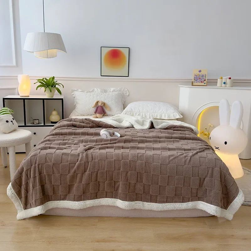 Afralia™ Checkerboard Lambs Wool Blanket, Cozy & Soft Throws for Sofa & Bed