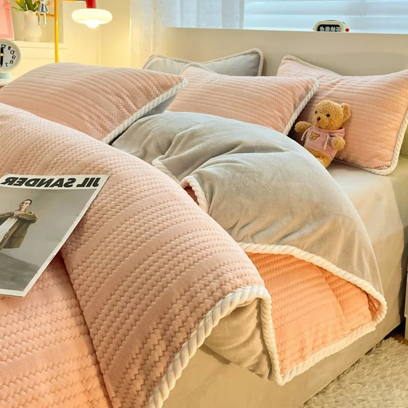 Afralia™ Striped Jacquard Thick Milk Velvet Quilt Cover - Cozy Warm Bedding
