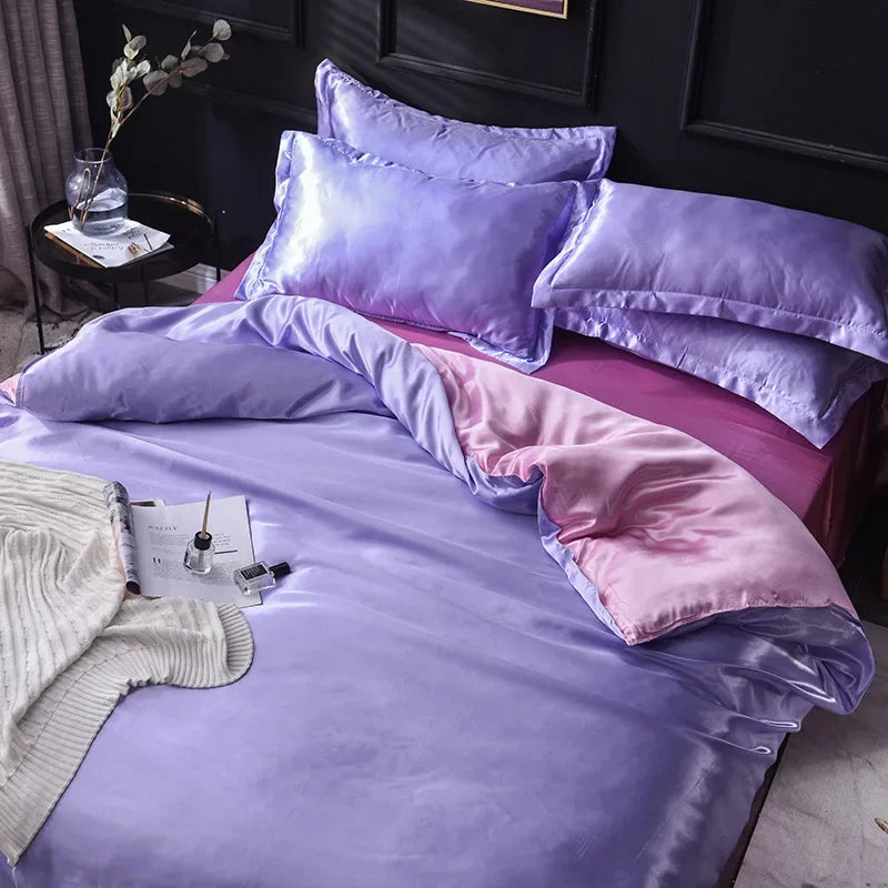 Afralia™ Summer Solid Rayon Silk Bedding Set Lightweight Quilt Cover Set Skin Friendly